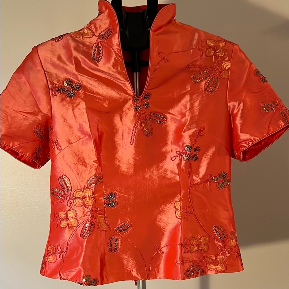 Embroidered Orange Women's Top